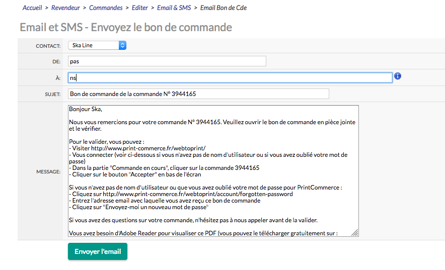 Envoyer des Emails / SMS à un clients – PrintCommerce